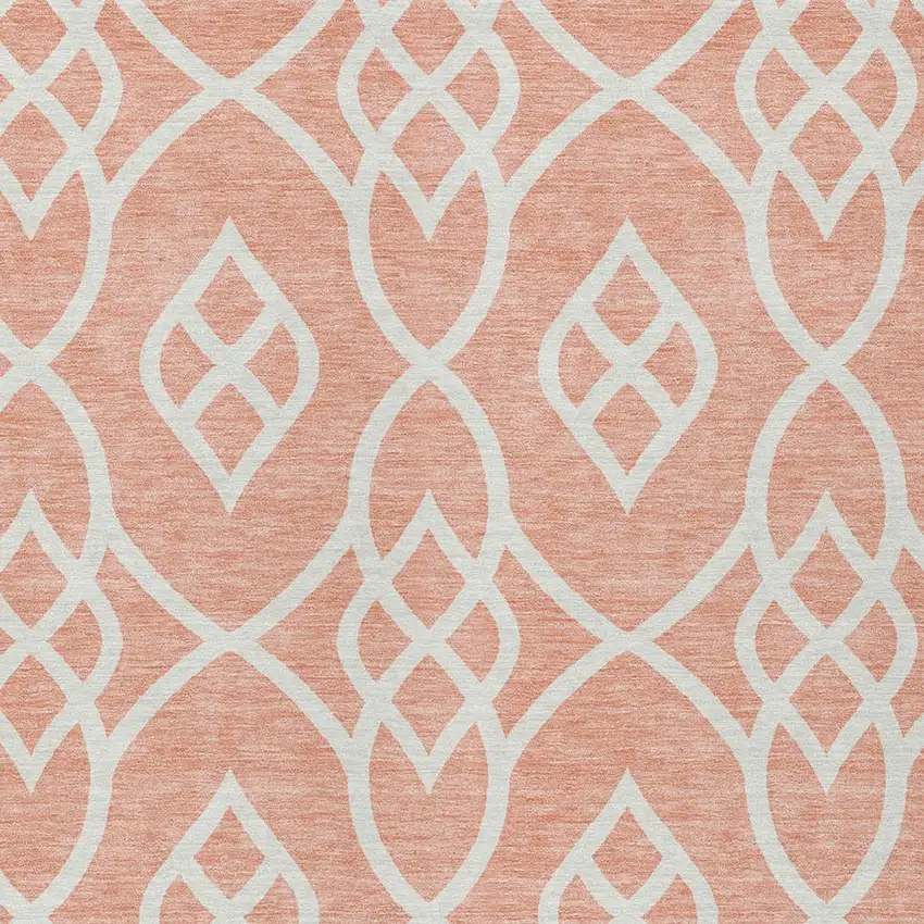 Salmon And Ivory Trellis Washable Indoor Outdoor Area Rug Photo 6