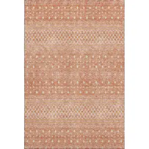Photo of Salmon And Ivory Tribal Washable Area Rug With UV Protection