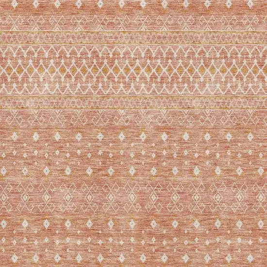 Salmon And Ivory Tribal Washable Area Rug With UV Protection Photo 4