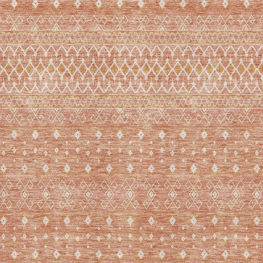 Salmon And Ivory Tribal Washable Area Rug With UV Protection Photo 4