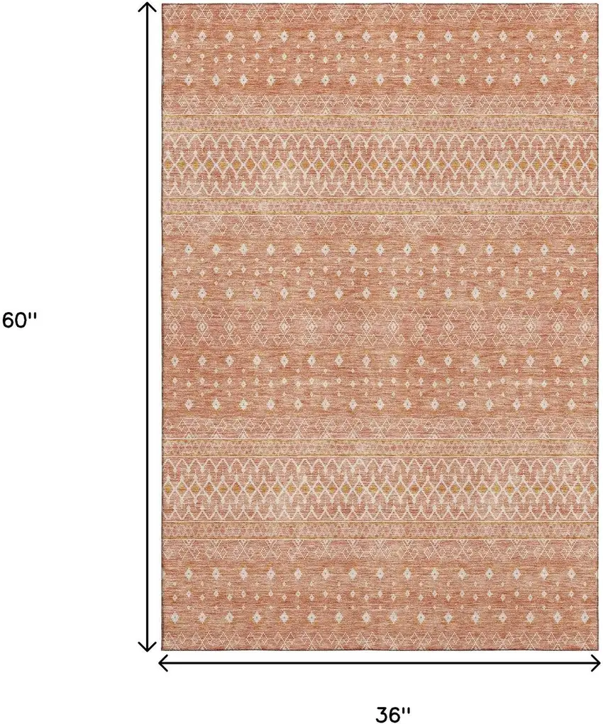 Salmon And Ivory Tribal Washable Area Rug With UV Protection Photo 7