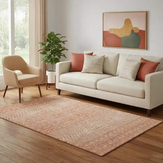 Salmon And Ivory Tribal Washable Area Rug With UV Protection Photo 1
