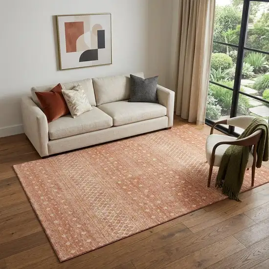 Salmon And Ivory Tribal Washable Area Rug With UV Protection Photo 1