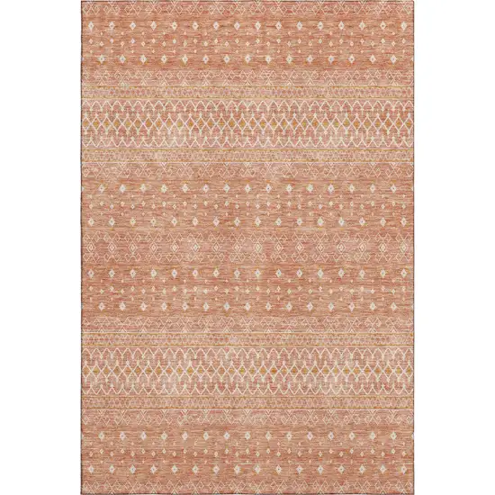 Salmon And Ivory Tribal Washable Area Rug With UV Protection Photo 2