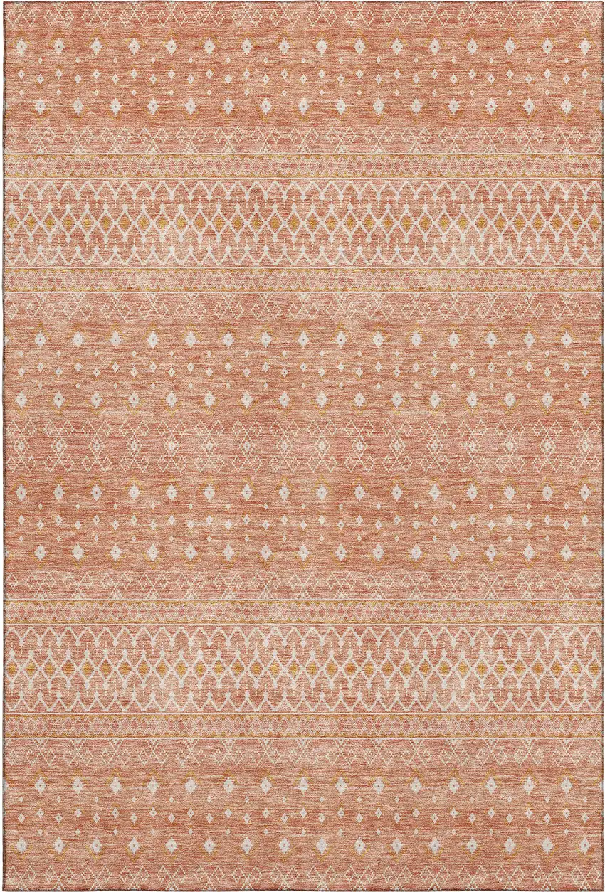Salmon And Ivory Tribal Washable Area Rug With UV Protection Photo 2