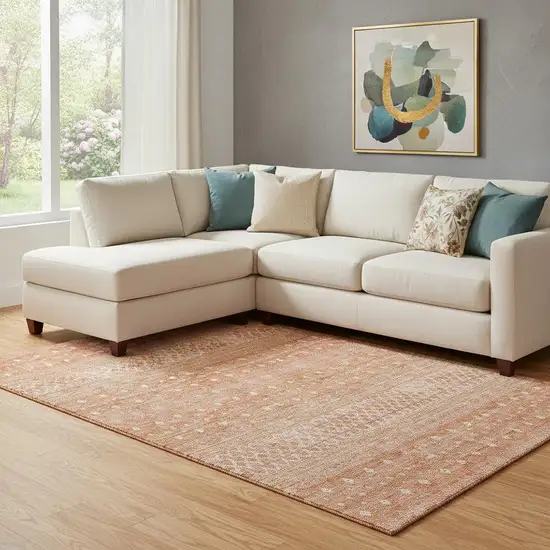 Salmon And Ivory Tribal Washable Area Rug With UV Protection Photo 1