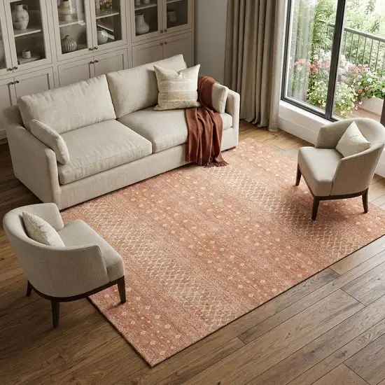 Salmon And Ivory Tribal Washable Area Rug With UV Protection Photo 1
