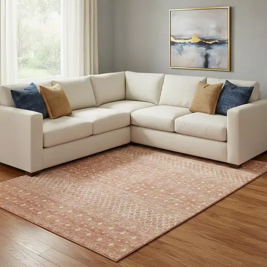 Salmon And Ivory Tribal Washable Area Rug With UV Protection Photo 1