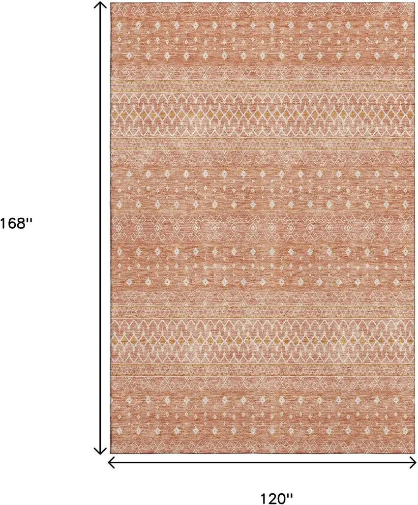 Salmon And Ivory Tribal Washable Area Rug With UV Protection Photo 3