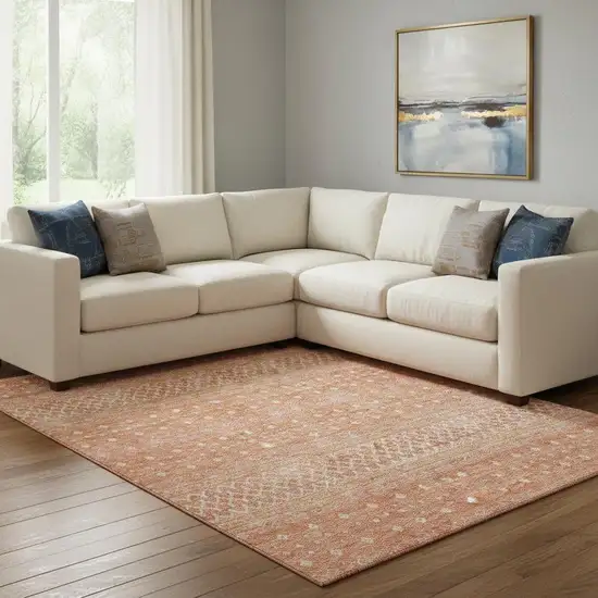 Salmon And Ivory Tribal Washable Area Rug With UV Protection Photo 1