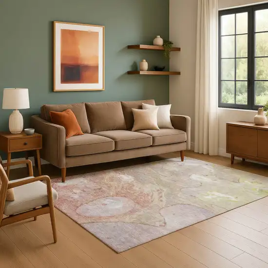 Salmon And Lavender Abstract Washable Area Rug With UV Protection Photo 4