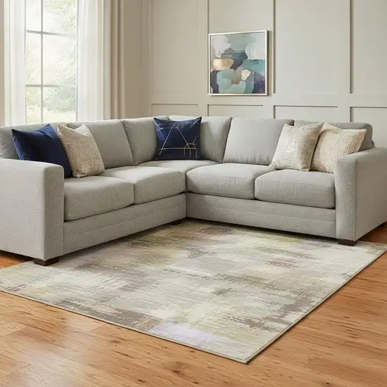 Salmon And Lavender Abstract Washable Area Rug With UV Protection Photo 2