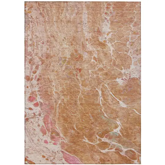 Salmon And Orange Abstract Washable Indoor Outdoor Area Rug Photo 2