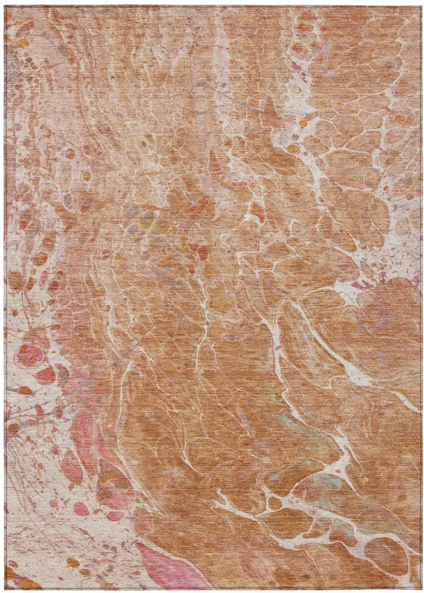 Salmon And Orange Abstract Washable Indoor Outdoor Area Rug Photo 2