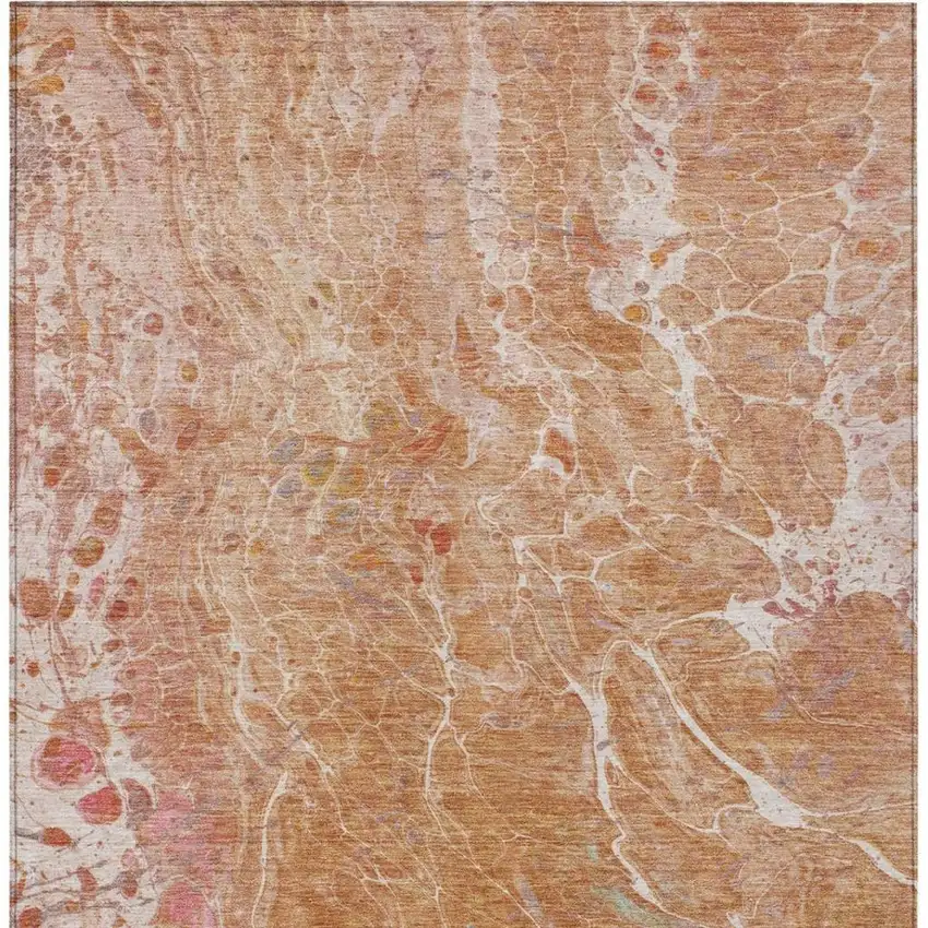 Salmon And Orange Abstract Washable Indoor Outdoor Area Rug Photo 4