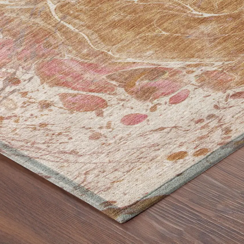 Salmon And Orange Abstract Washable Indoor Outdoor Area Rug Photo 5