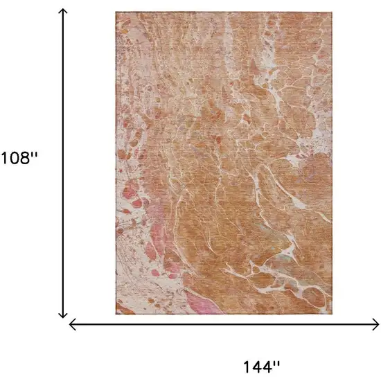 Salmon And Orange Abstract Washable Indoor Outdoor Area Rug Photo 7