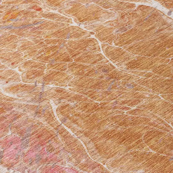 Salmon And Orange Abstract Washable Indoor Outdoor Area Rug Photo 6