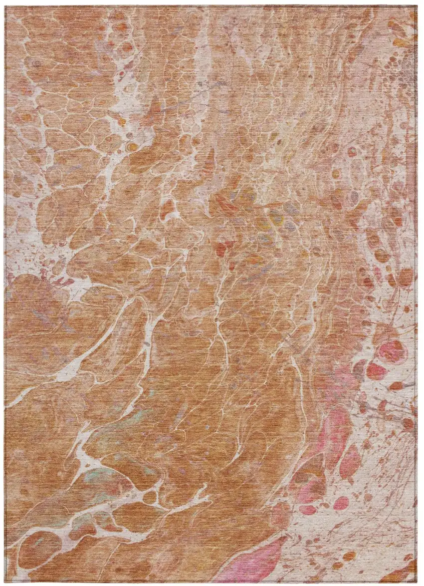 Salmon And Orange Abstract Washable Indoor Outdoor Area Rug Photo 4