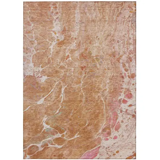 Salmon And Orange Abstract Washable Indoor Outdoor Area Rug Photo 4