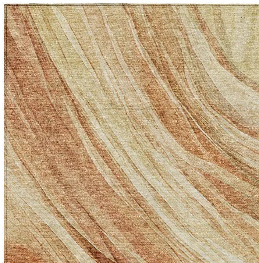 Salmon And Orange Abstract Washable Indoor Outdoor Area Rug Photo 4