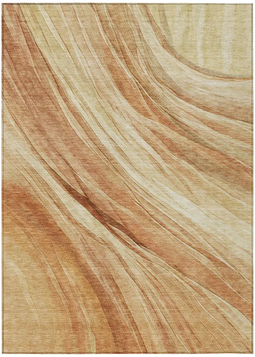 Salmon And Orange Abstract Washable Indoor Outdoor Area Rug Photo 3