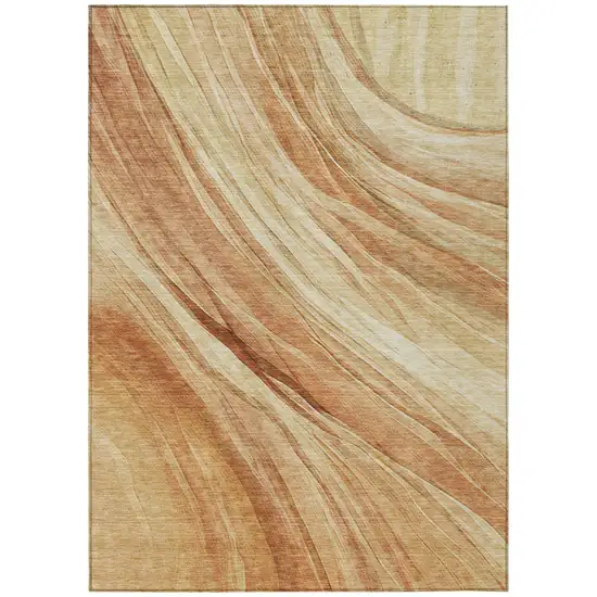 Salmon And Orange Abstract Washable Indoor Outdoor Area Rug Photo 3