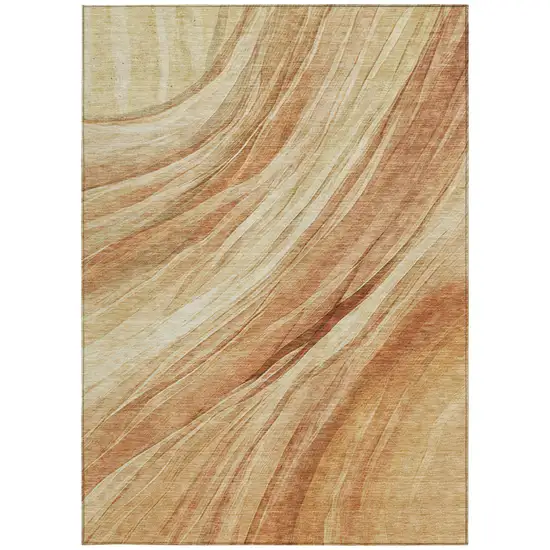 Salmon And Orange Abstract Washable Indoor Outdoor Area Rug Photo 1