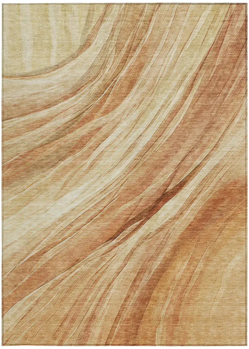 Salmon And Orange Abstract Washable Indoor Outdoor Area Rug Photo 1