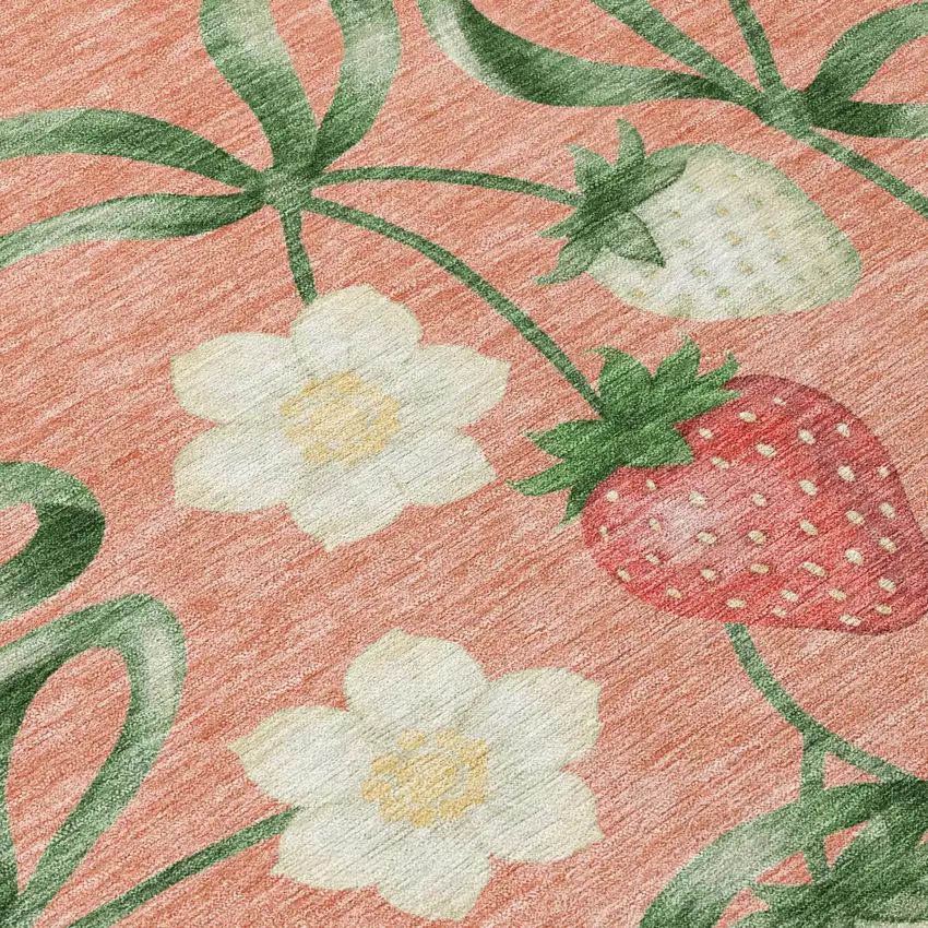 Salmon And Orange Floral Washable Indoor Outdoor Area Rug Photo 4