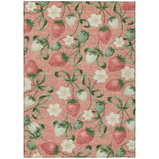Salmon And Orange Floral Washable Indoor Outdoor Area Rug Photo 2