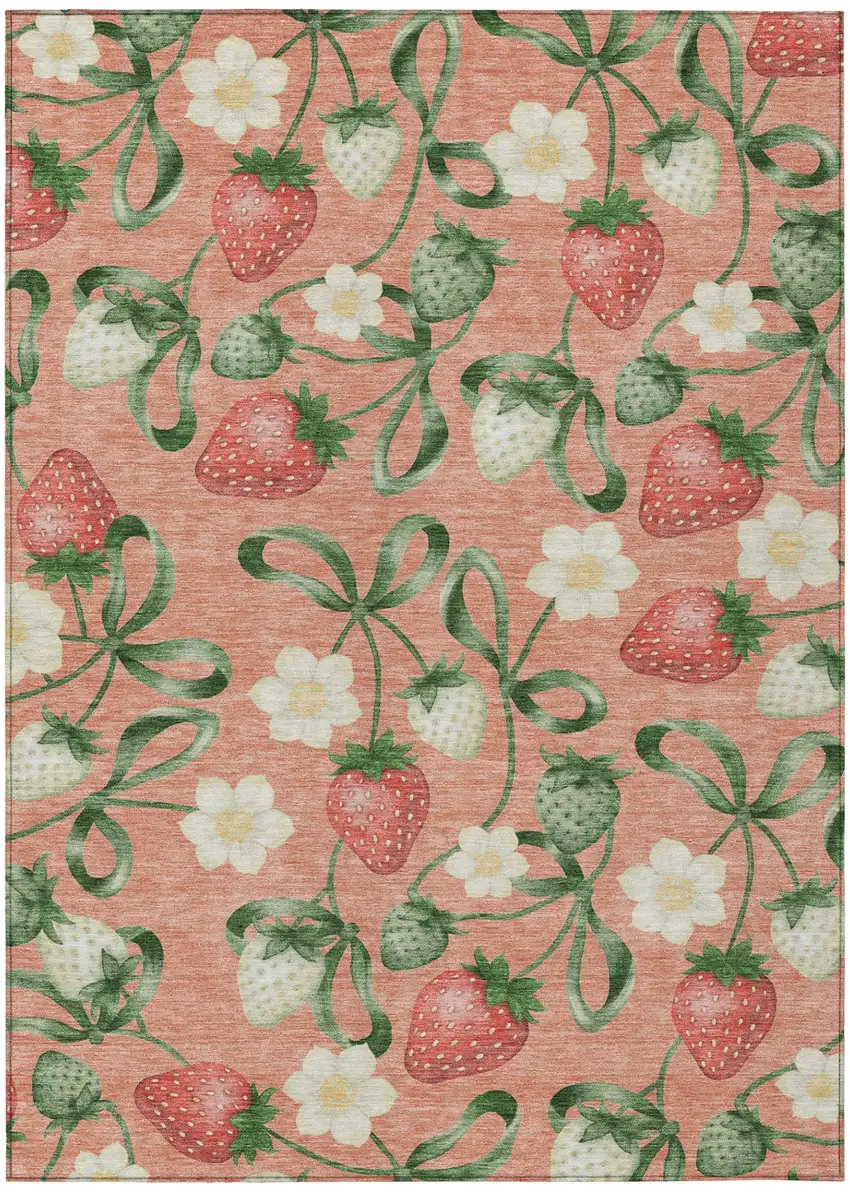 Salmon And Orange Floral Washable Indoor Outdoor Area Rug Photo 2