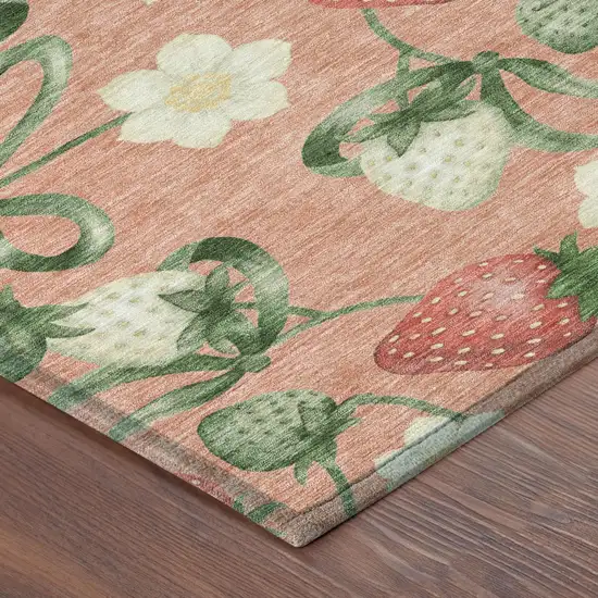Salmon And Orange Floral Washable Indoor Outdoor Area Rug Photo 3