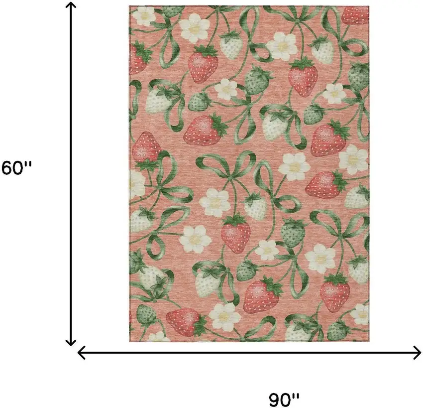 Salmon And Orange Floral Washable Indoor Outdoor Area Rug Photo 5