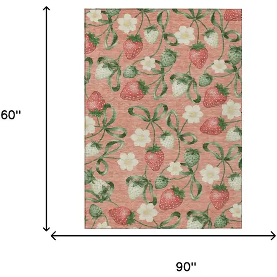 Salmon And Orange Floral Washable Indoor Outdoor Area Rug Photo 5