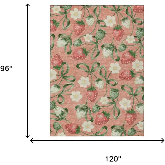 Salmon And Orange Floral Washable Indoor Outdoor Area Rug Photo 5