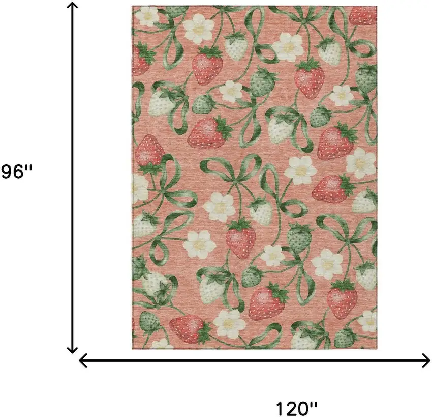 Salmon And Orange Floral Washable Indoor Outdoor Area Rug Photo 5