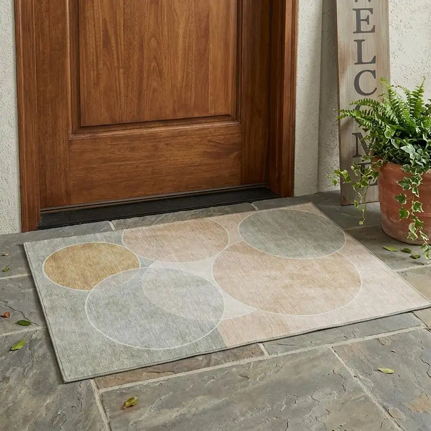 Salmon And Orange Geometric Washable Indoor Outdoor Area Rug Photo 1