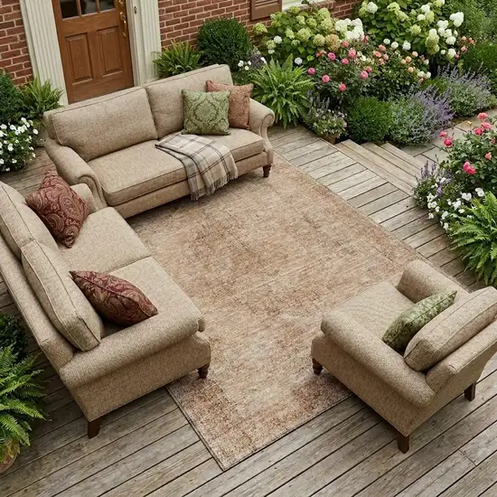 Salmon And Orange Oriental Washable Indoor Outdoor Area Rug Photo 1
