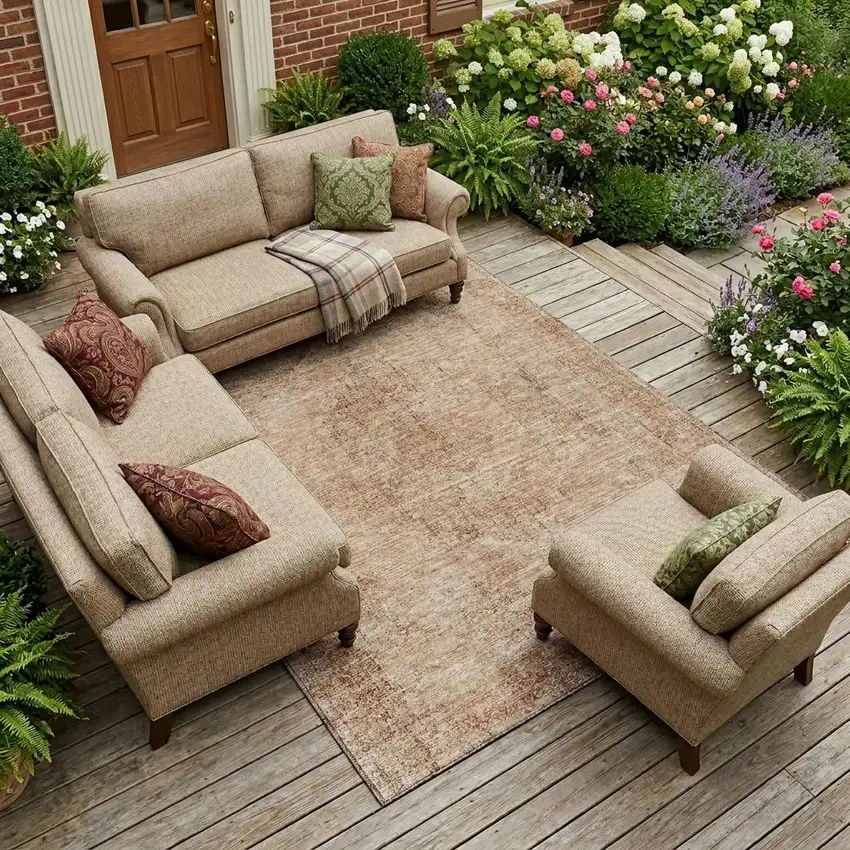 Salmon And Orange Oriental Washable Indoor Outdoor Area Rug Photo 1