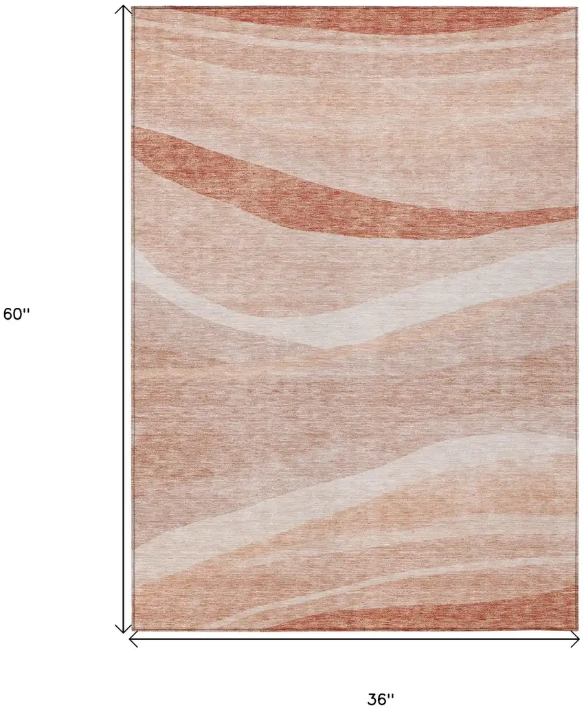 Salmon And Pink Abstract Washable Indoor Outdoor Area Rug Photo 8