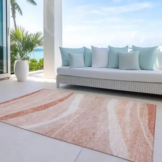 Salmon And Pink Abstract Washable Indoor Outdoor Area Rug Photo 7