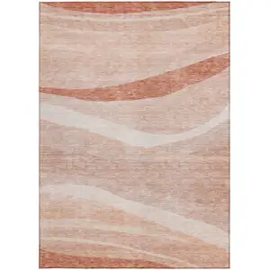 Photo of Salmon And Pink Abstract Washable Indoor Outdoor Area Rug