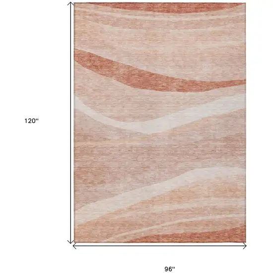 Salmon And Pink Abstract Washable Indoor Outdoor Area Rug Photo 8