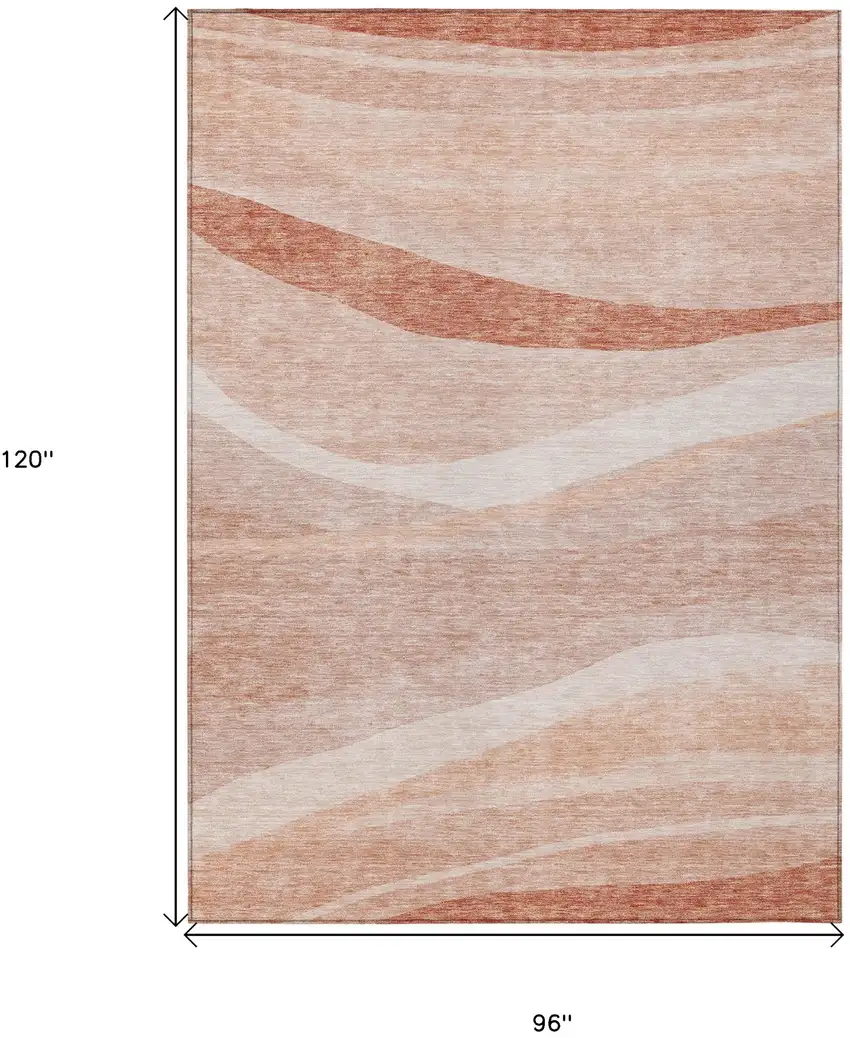 Salmon And Pink Abstract Washable Indoor Outdoor Area Rug Photo 8