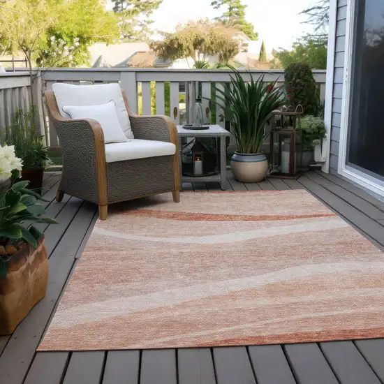 Salmon And Pink Abstract Washable Indoor Outdoor Area Rug Photo 9