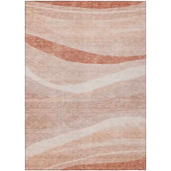 Salmon And Pink Abstract Washable Indoor Outdoor Area Rug Photo 2