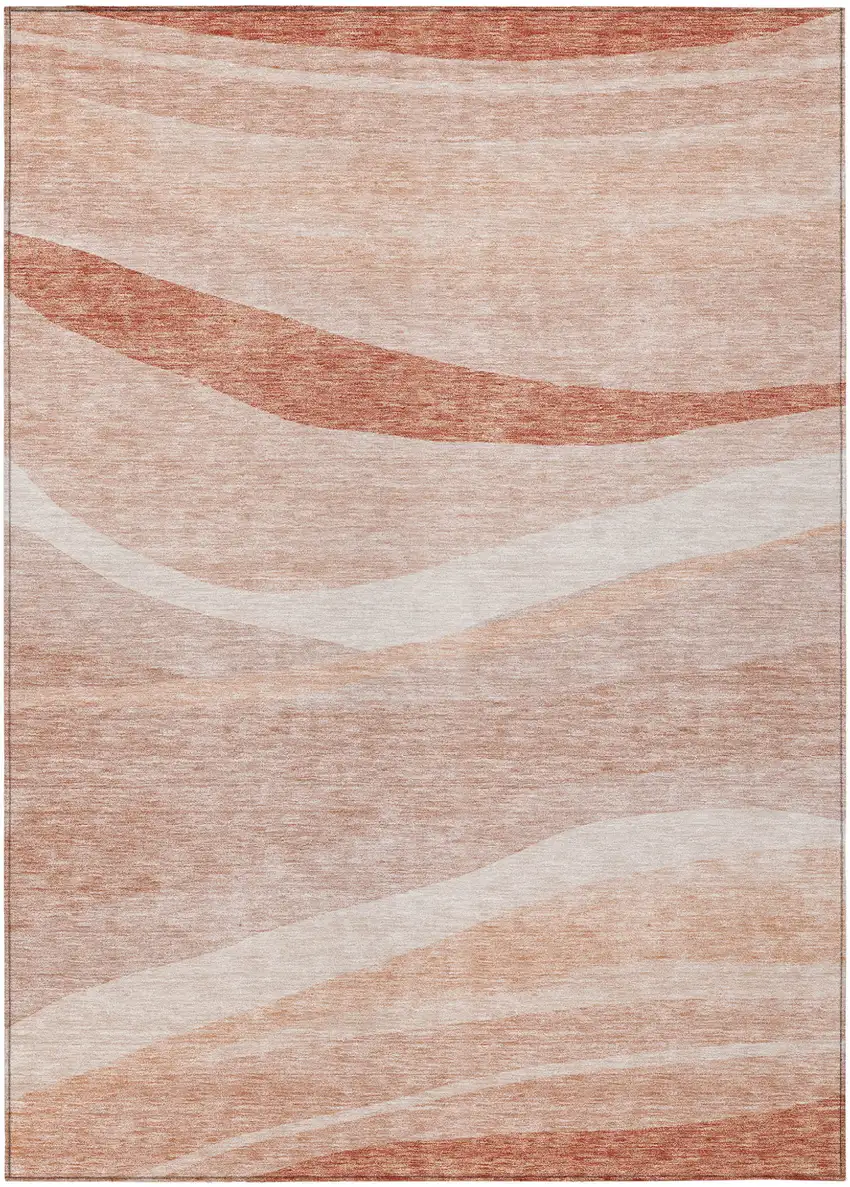 Salmon And Pink Abstract Washable Indoor Outdoor Area Rug Photo 2