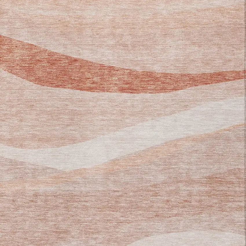 Salmon And Pink Abstract Washable Indoor Outdoor Area Rug Photo 5