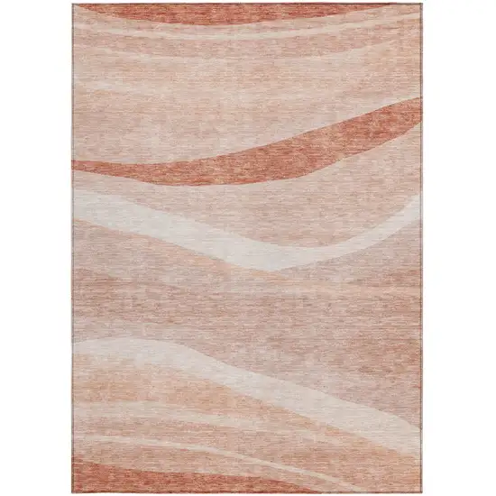 Salmon And Pink Abstract Washable Indoor Outdoor Area Rug Photo 6
